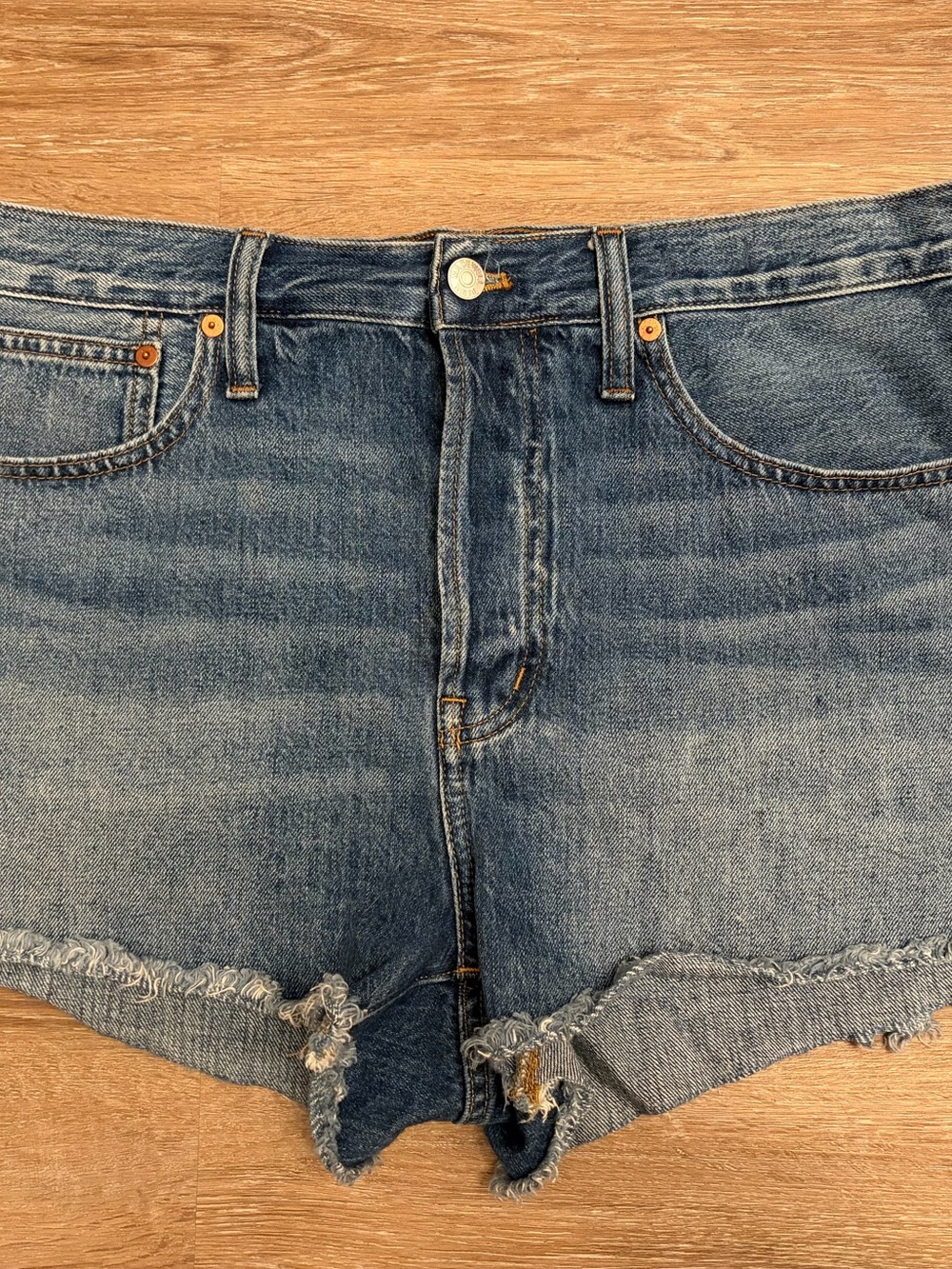 Madewell Distressed Light Blue Denim Shorts